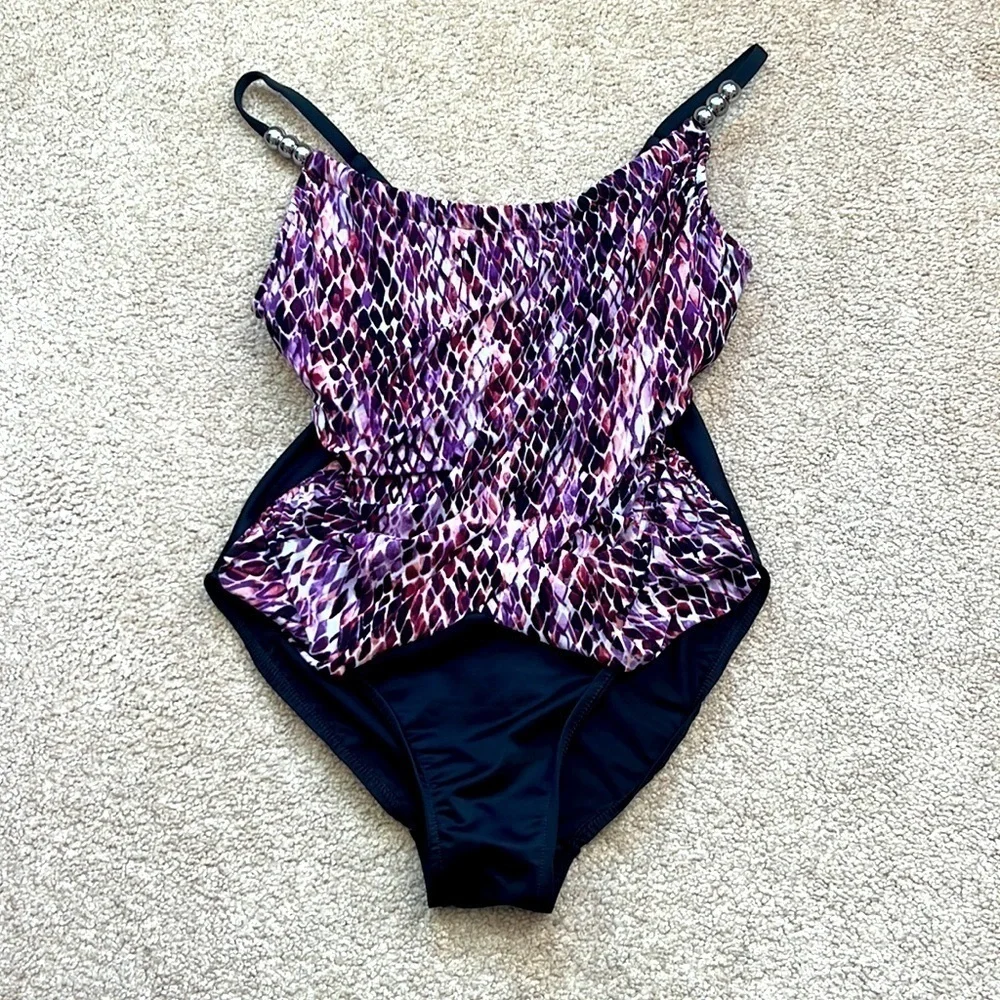 Magicsuit Lisa Drape Purple Snake Charmer Beaded One Piece Swimsuit